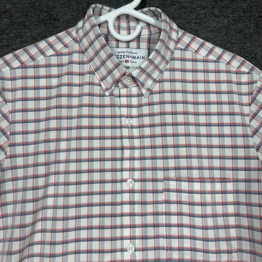 Mizzen Main Shirt Mens Large White Blue Plaid Button Up Trim Leeward performance - Picture 1 of 10